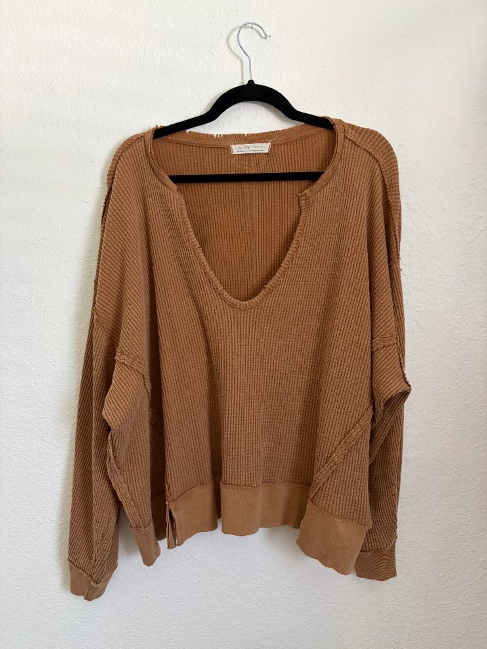We The Free Oversized Waffle Knit Thermal Top - Camel Brown